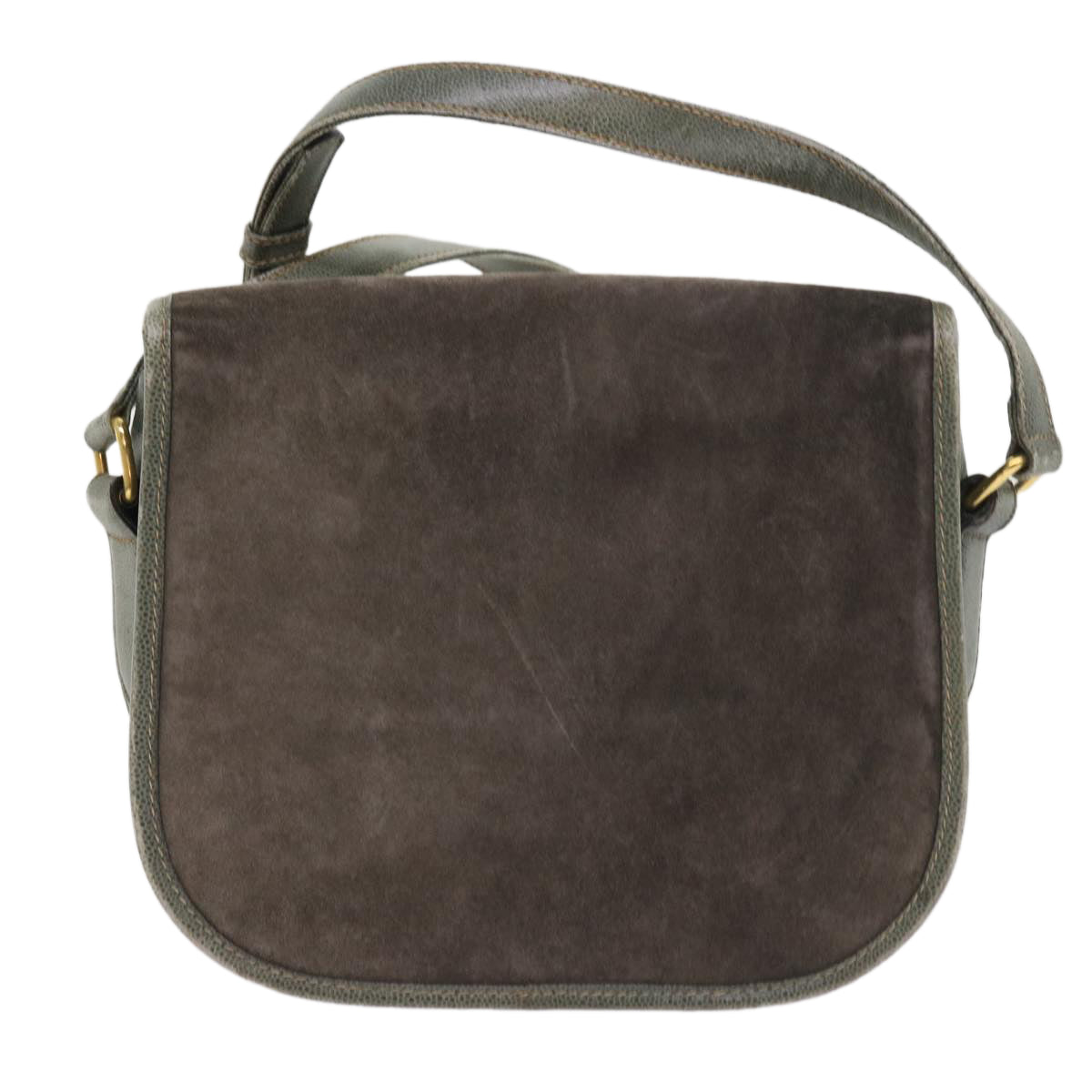 CELINE Shoulder Bag Suede Gray Auth bs8616