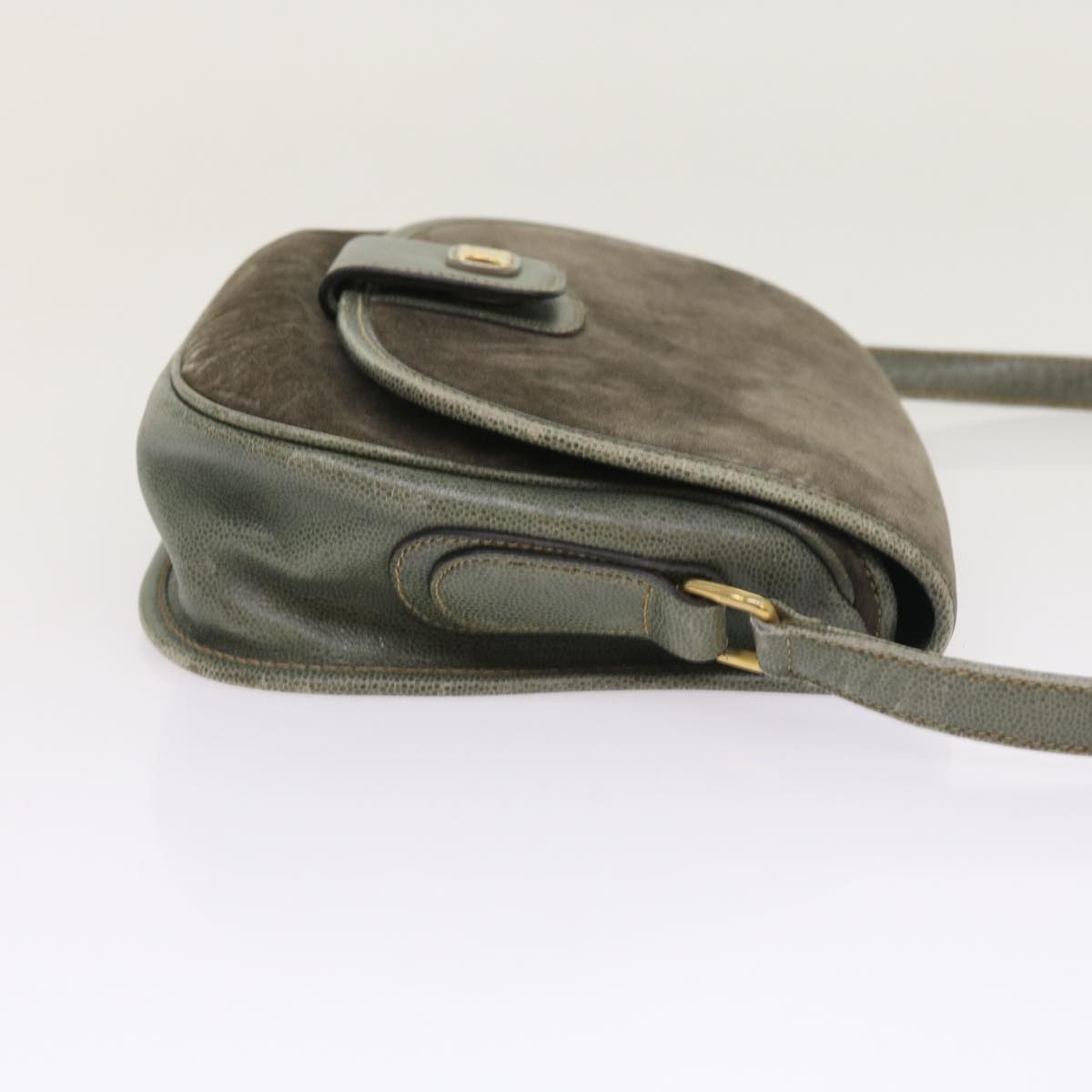 CELINE Shoulder Bag Suede Gray Auth bs8616