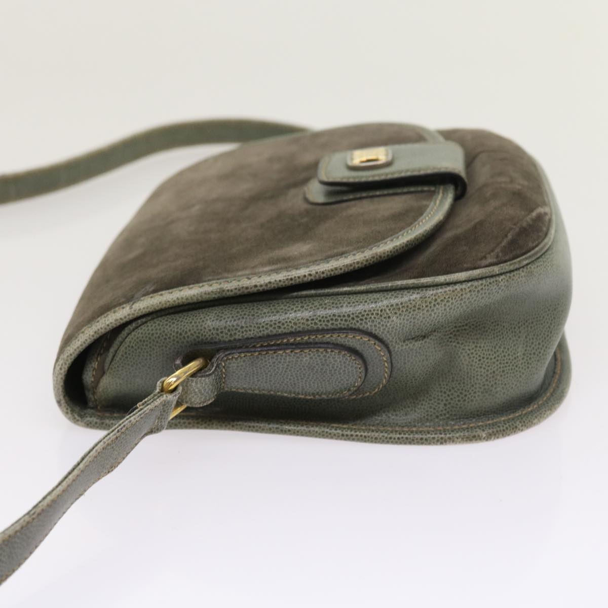 CELINE Shoulder Bag Suede Gray Auth bs8616