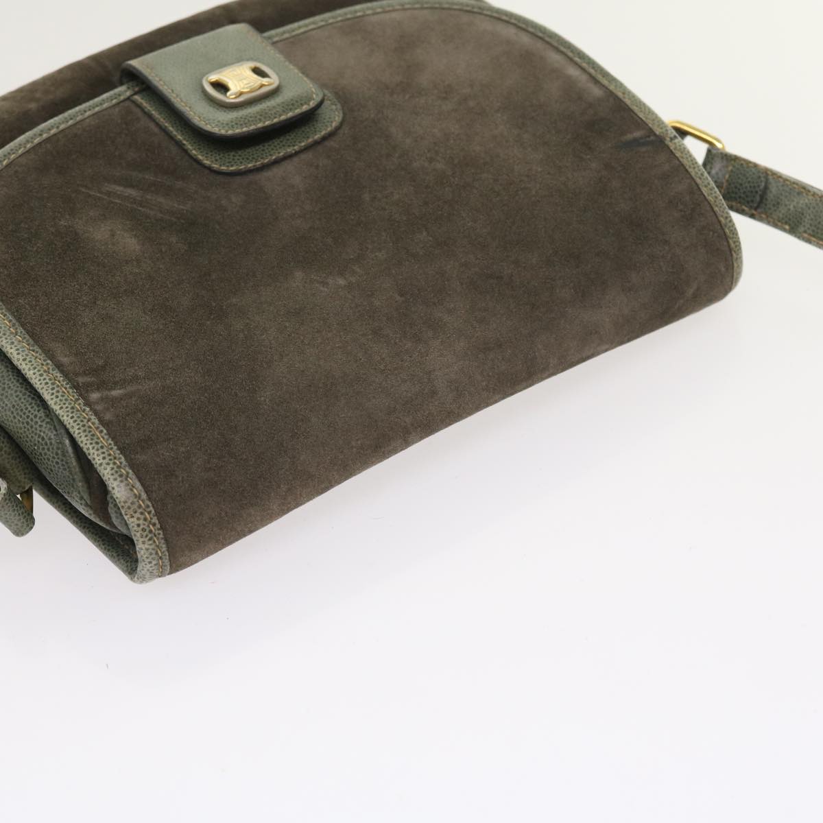 CELINE Shoulder Bag Suede Gray Auth bs8616