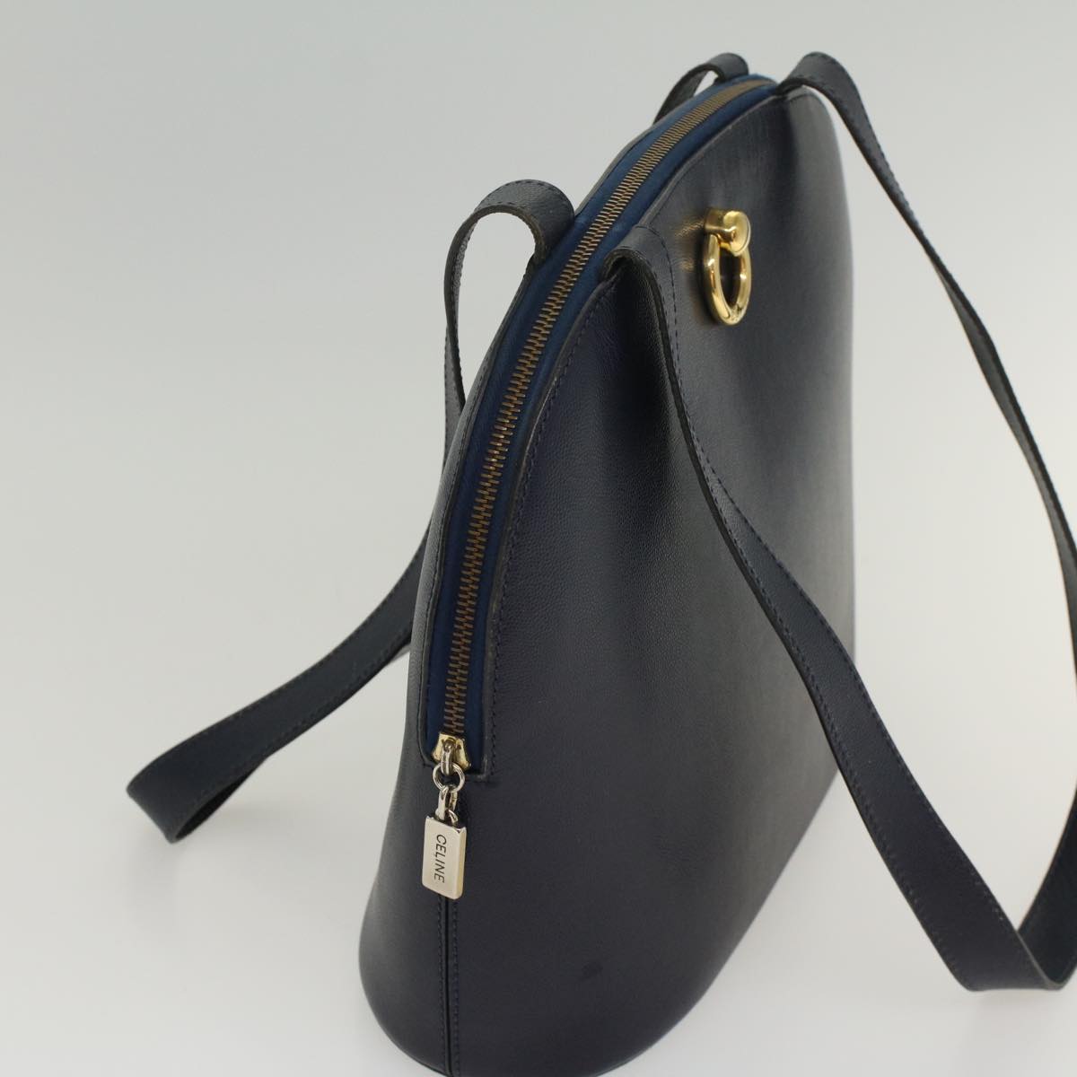 CELINE Shoulder Bag Leather Navy Auth bs8617