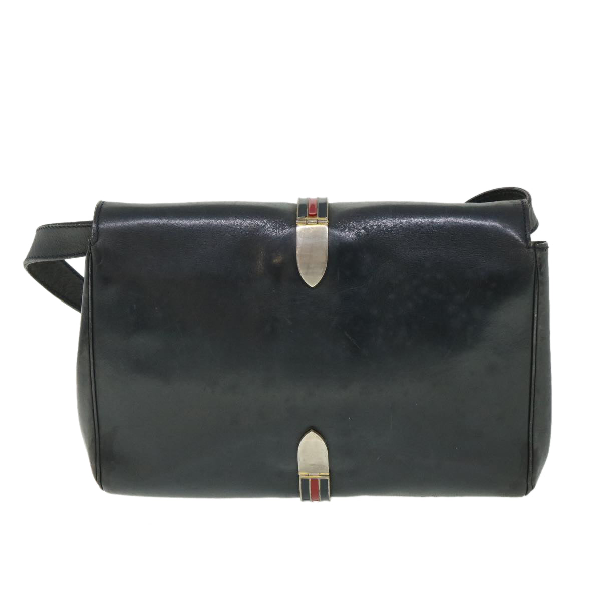 CELINE Horse Carriage Shoulder Bag Leather Navy Auth bs8618