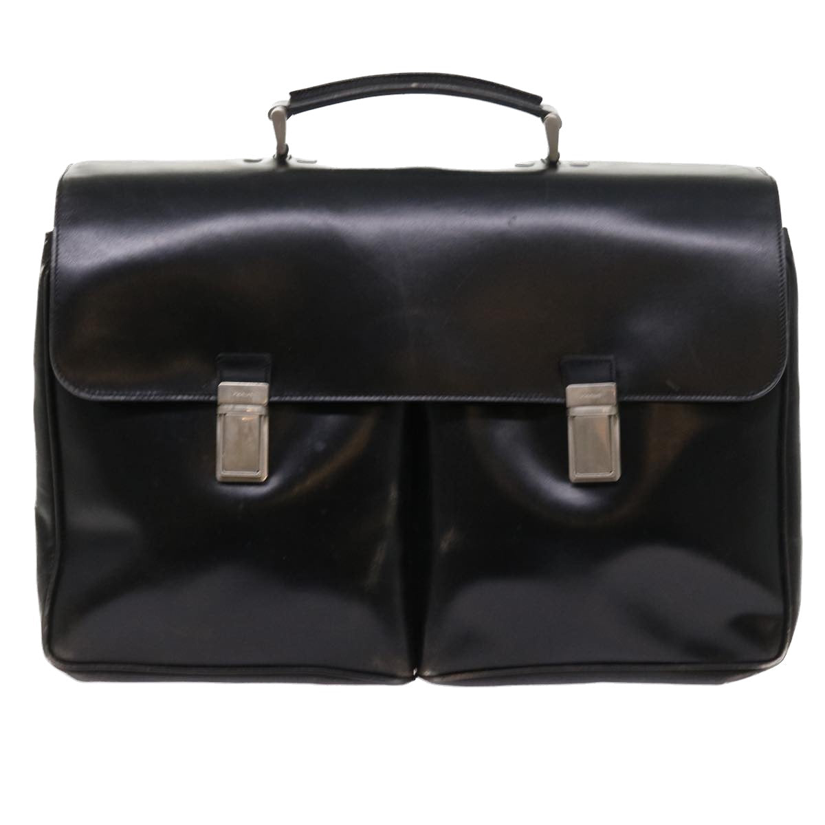 PRADA Business Bag Leather Black Auth bs8622