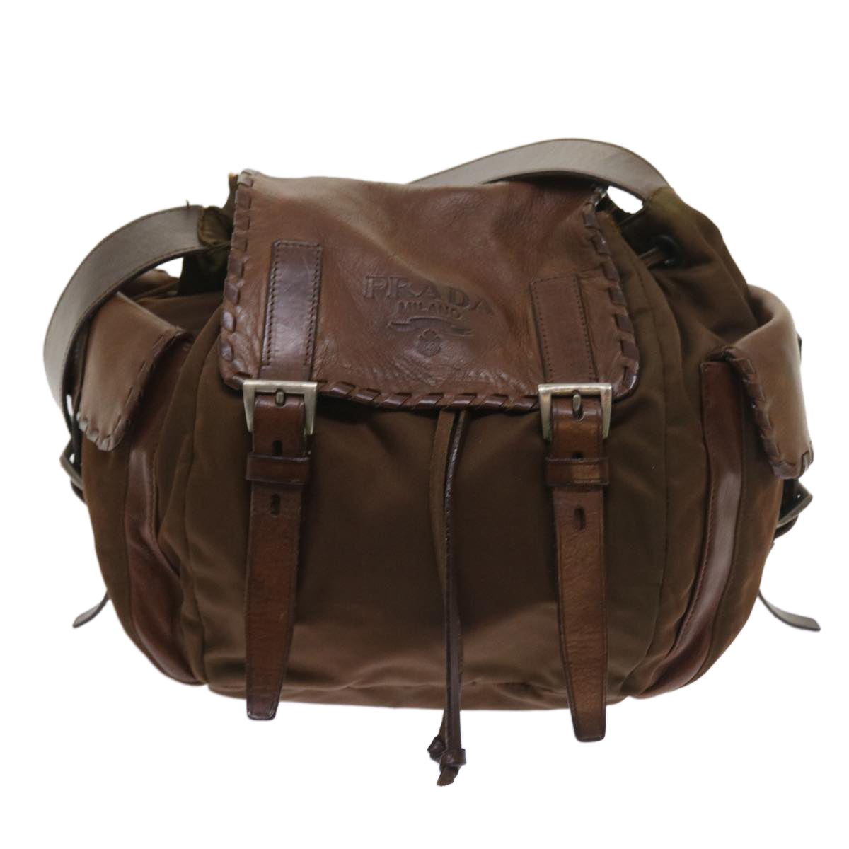 PRADA Shoulder Bag Nylon Leather Brown Auth bs8635