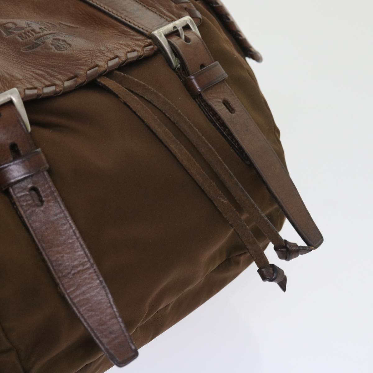 PRADA Shoulder Bag Nylon Leather Brown Auth bs8635