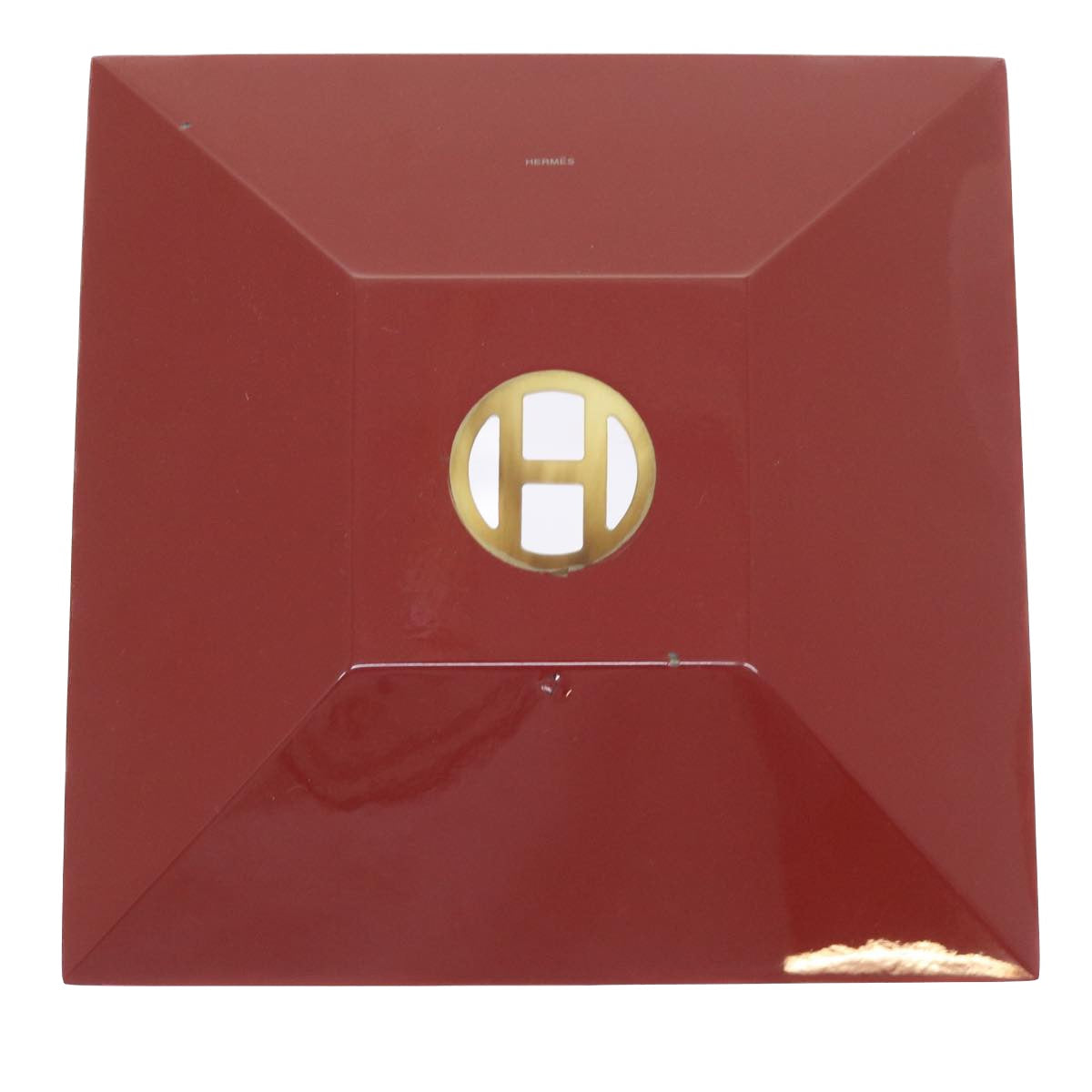 HERMES Buffalo Horn Square Plate Plastic Red Brown Auth bs8647 - 0