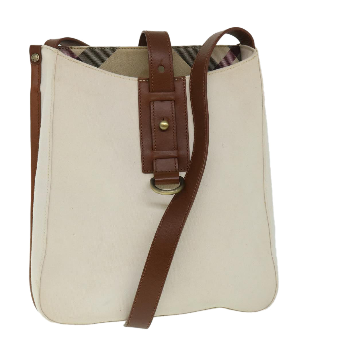 BURBERRY Shoulder Bag Canvas White Auth bs8689