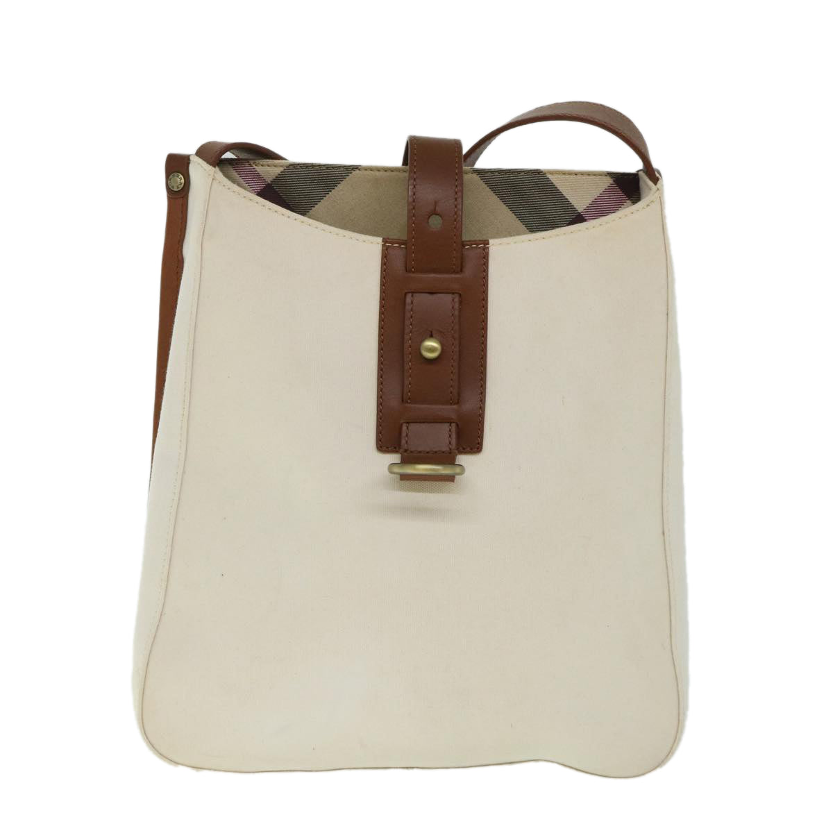 BURBERRY Shoulder Bag Canvas White Auth bs8689