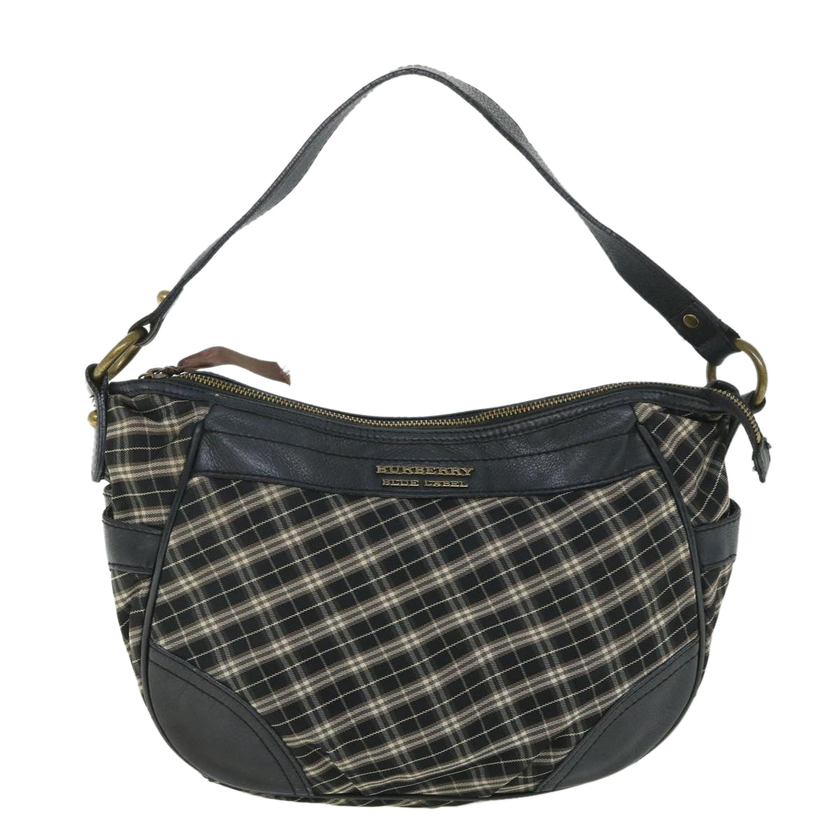 BURBERRY Nova Check Blue Label Shoulder Bag Canvas Navy Auth bs8690