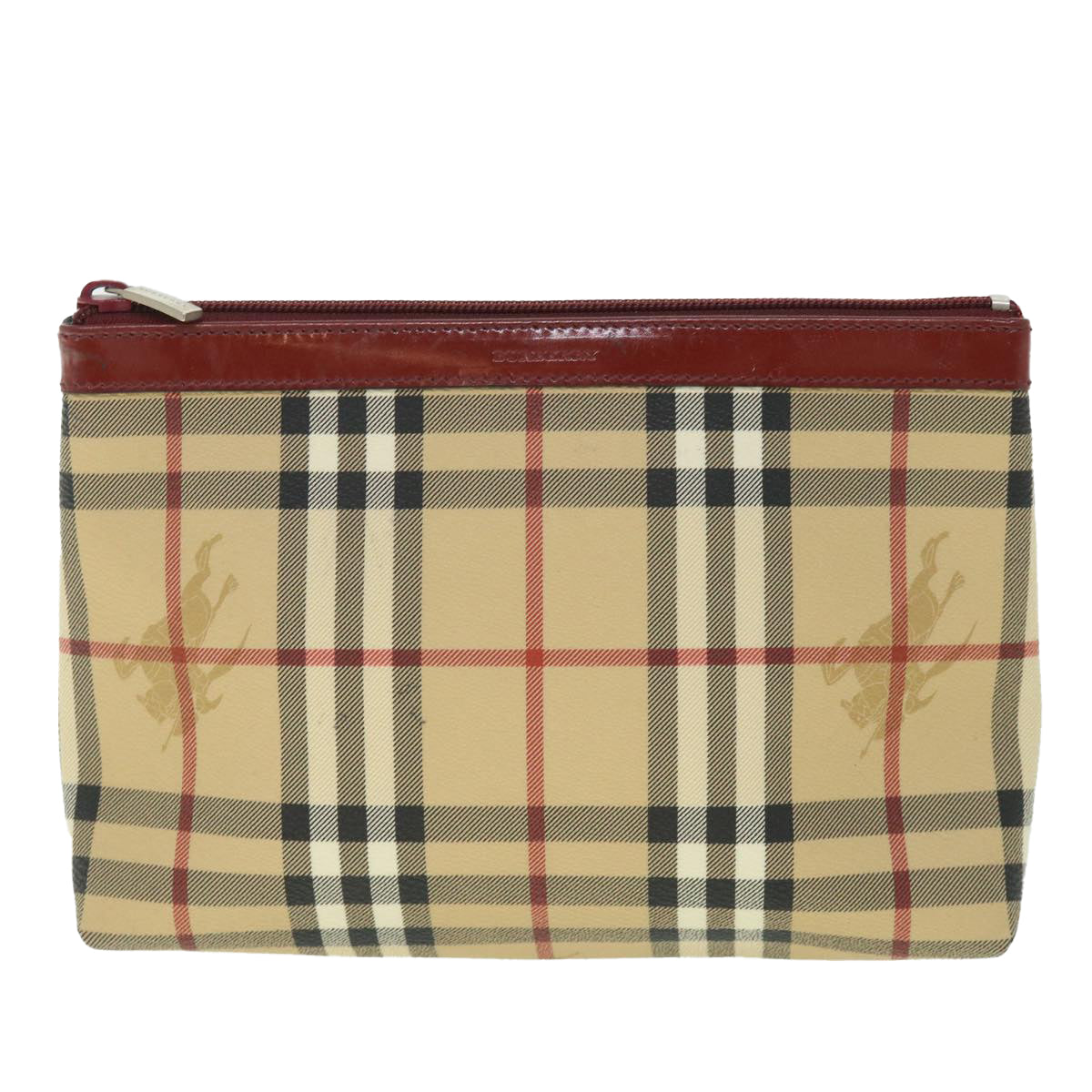 BURBERRY Nova Check Pouch PVC Leather Beige Auth bs8691