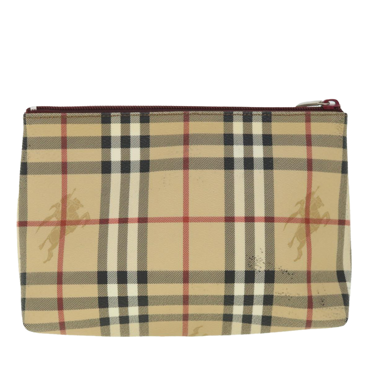 BURBERRY Nova Check Pouch PVC Leather Beige Auth bs8691 - 0