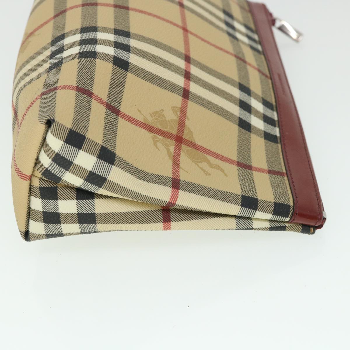 BURBERRY Nova Check Pouch PVC Leather Beige Auth bs8691