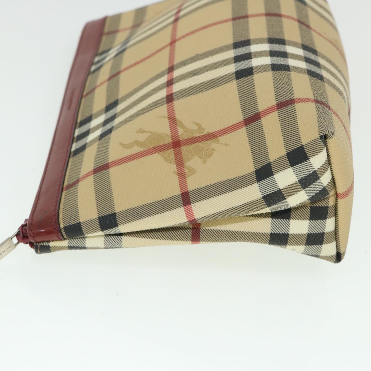 BURBERRY Nova Check Pouch PVC Leather Beige Auth bs8691