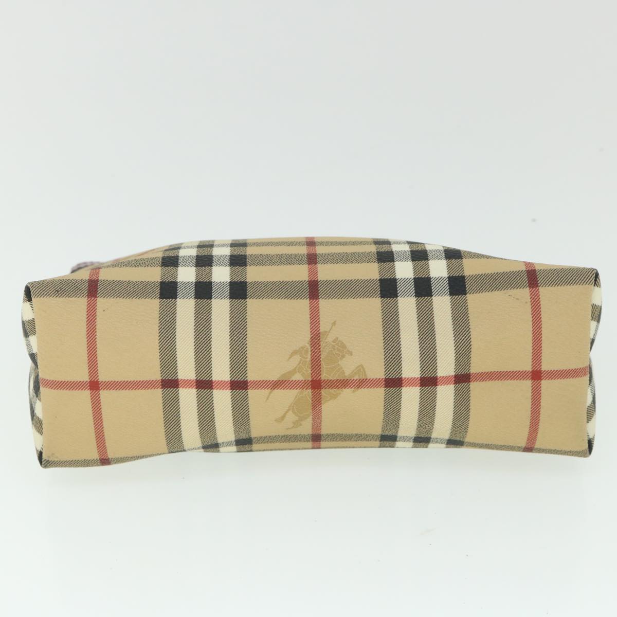 BURBERRY Nova Check Pouch PVC Leather Beige Auth bs8691