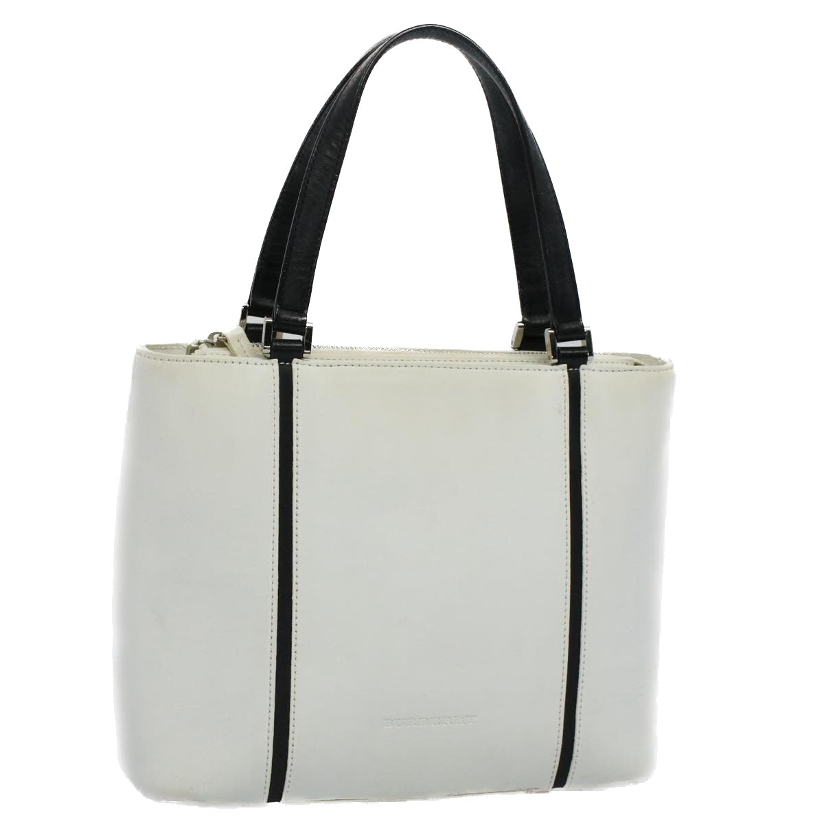 BURBERRY Tote Bag Leather White Auth bs8692