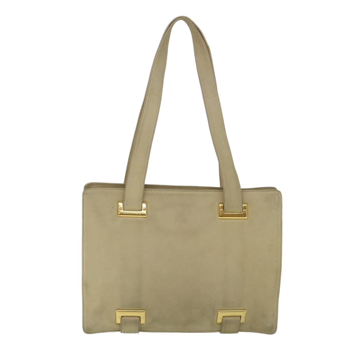 CELINE Shoulder Bag Suede Beige Auth bs8698