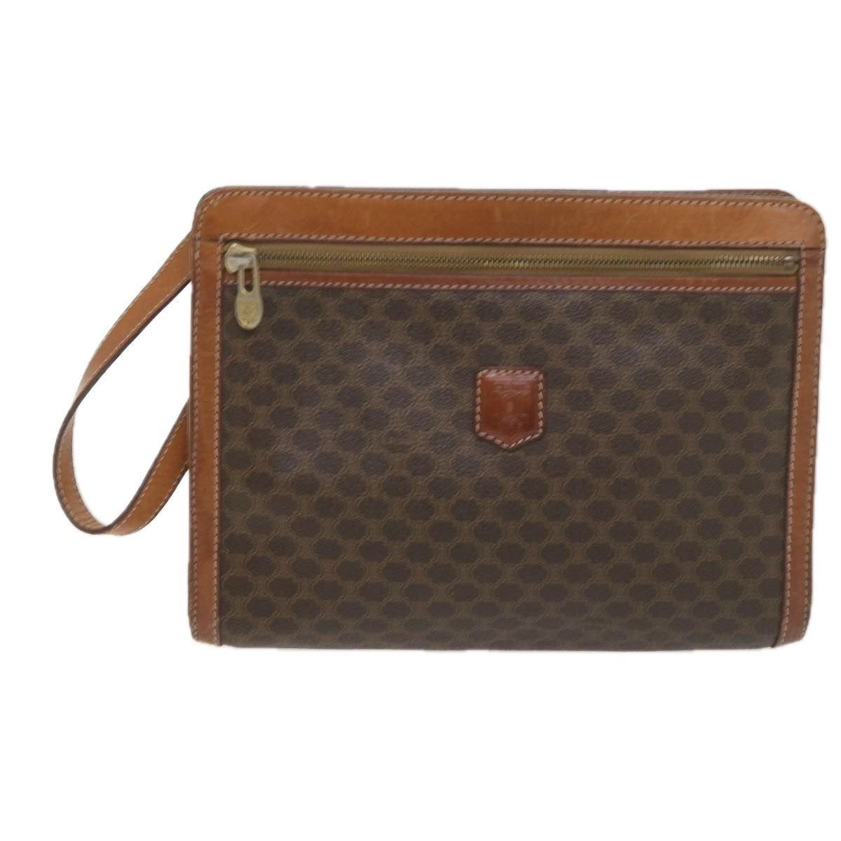 CELINE Macadam Canvas Clutch Bag PVC Leather 4Set Brown Beige Auth bs8705 - 0