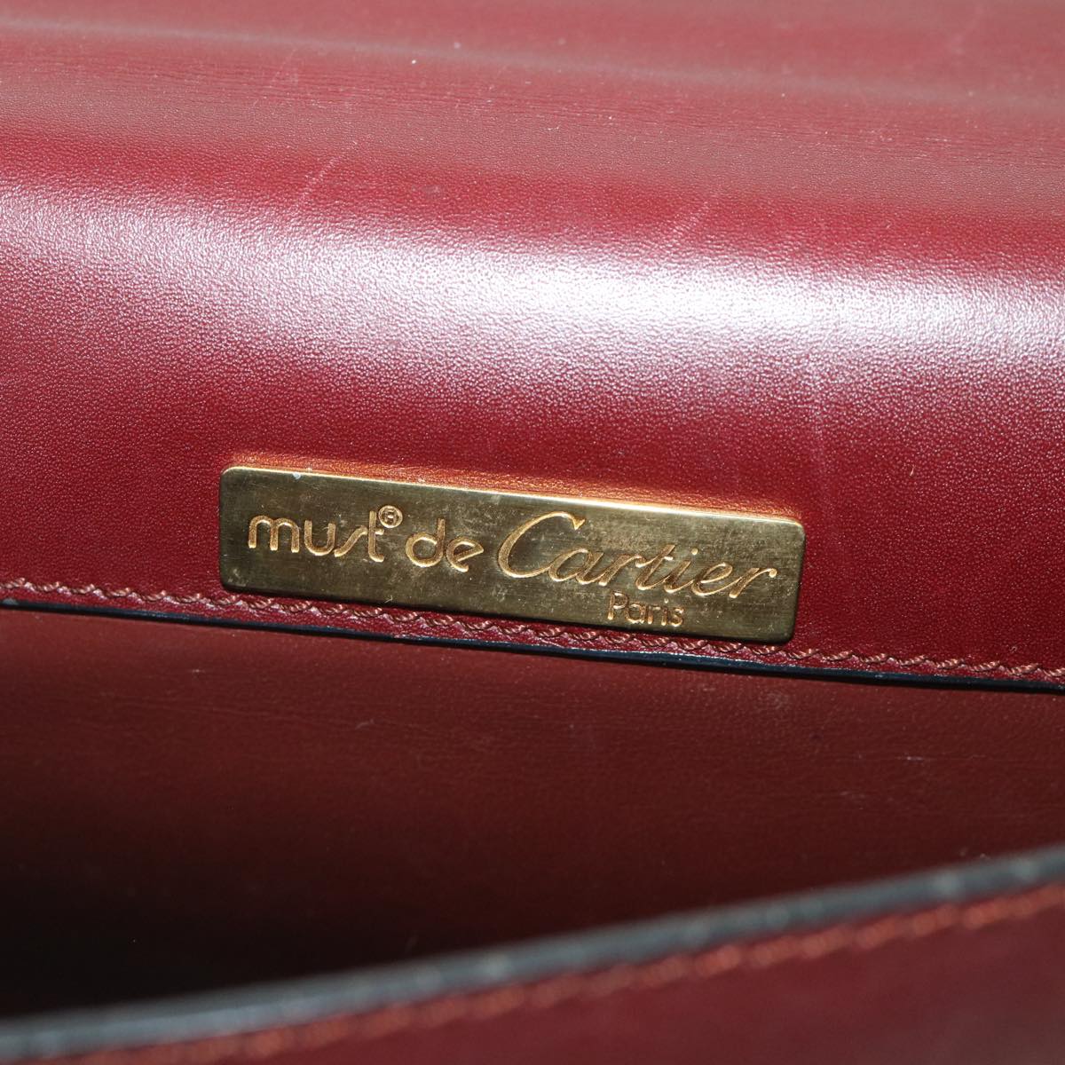 CARTIER Business Bag Leather Wine Red Auth bs8739