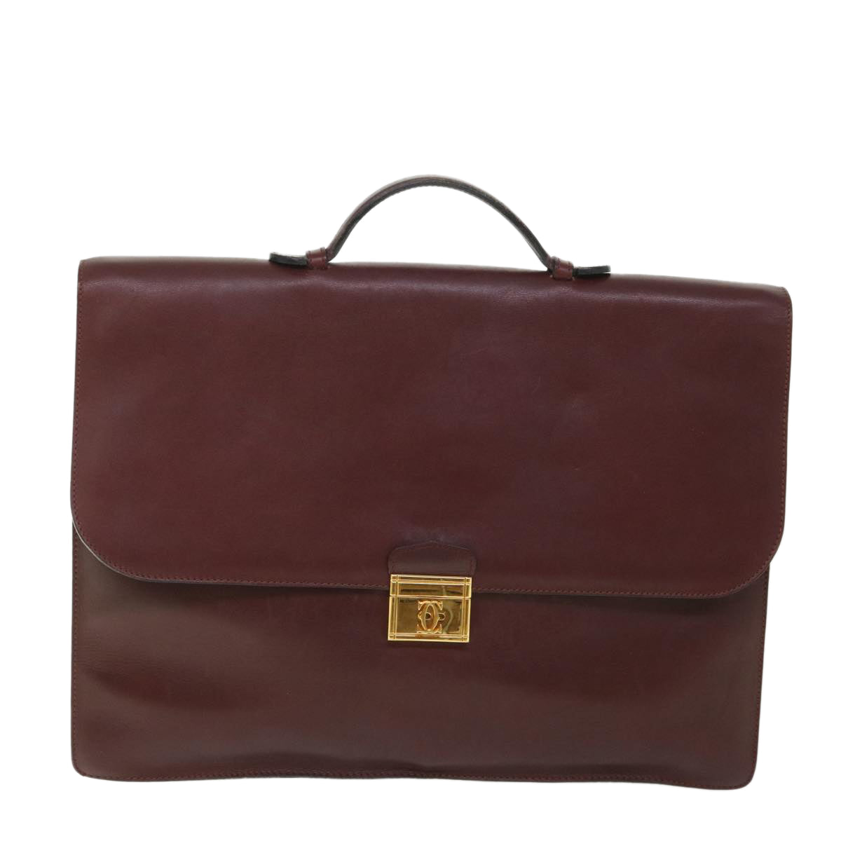 CARTIER Business Bag Leather Wine Red Auth bs8739