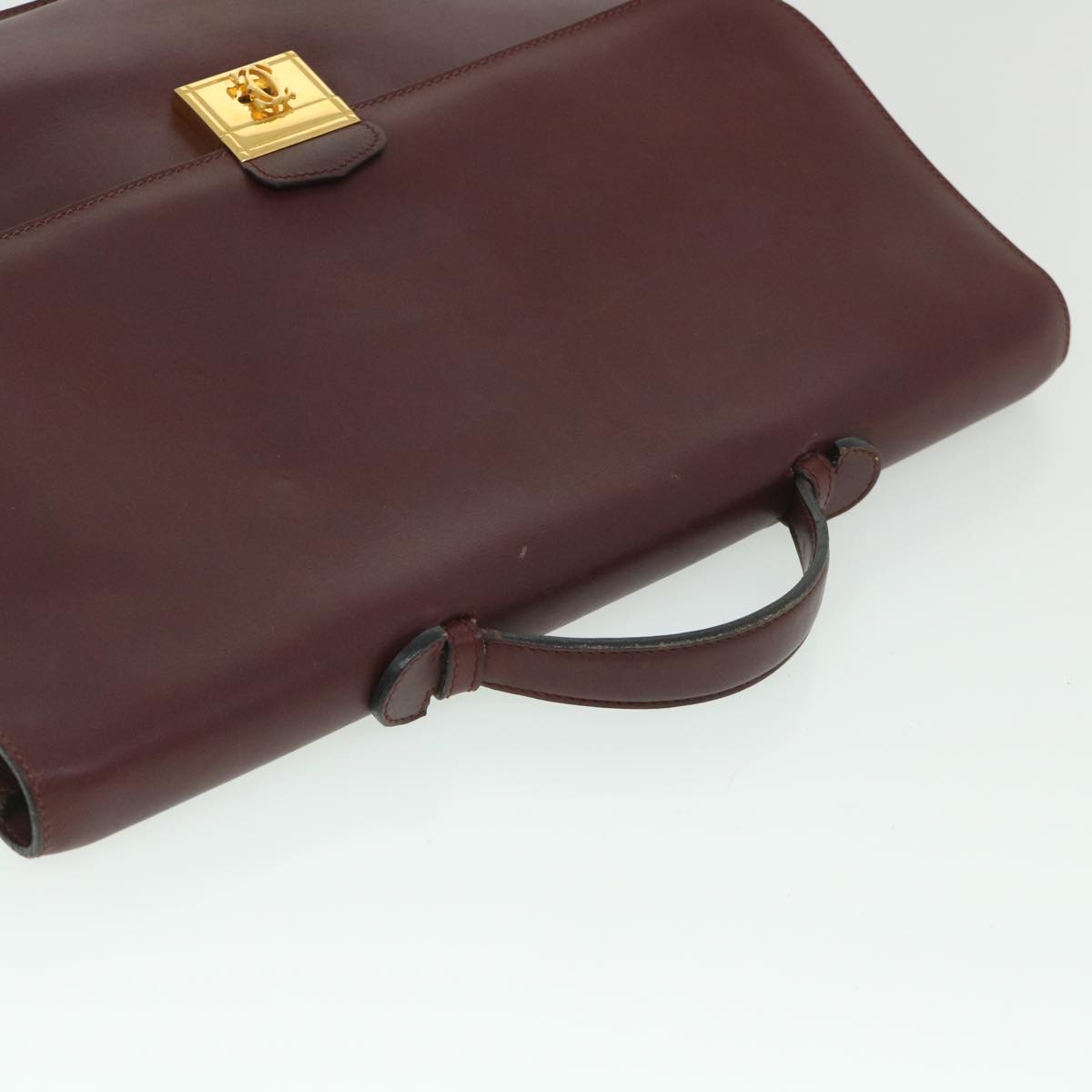 CARTIER Business Bag Leather Wine Red Auth bs8739