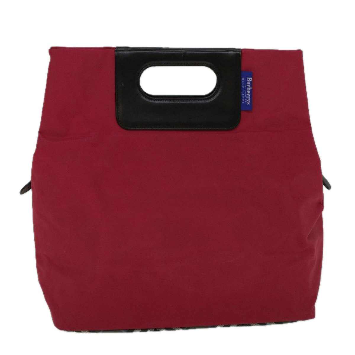 Burberrys Nova Check Blue Label Hand Bag Nylon Red Gray Auth bs8760