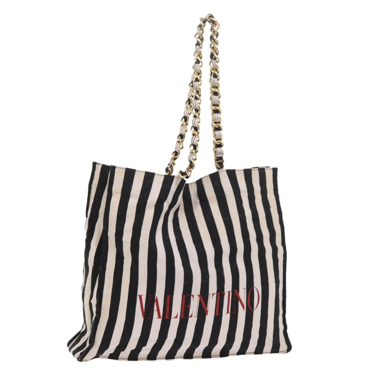 VALENTINO Chain Shoulder Bag Nylon White Black Auth bs8763