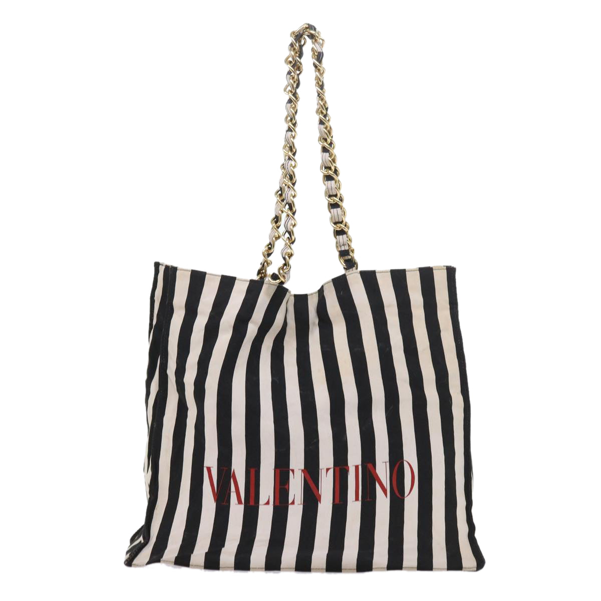 VALENTINO Chain Shoulder Bag Nylon White Black Auth bs8763