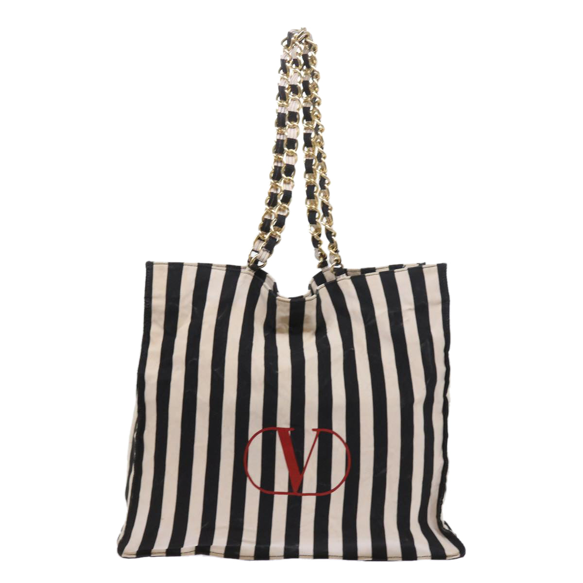 VALENTINO Chain Shoulder Bag Nylon White Black Auth bs8763 - 0