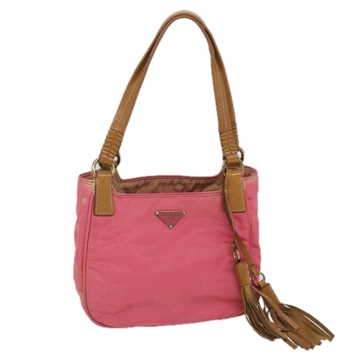 PRADA Hand Bag Nylon Pink Brown Auth bs8769