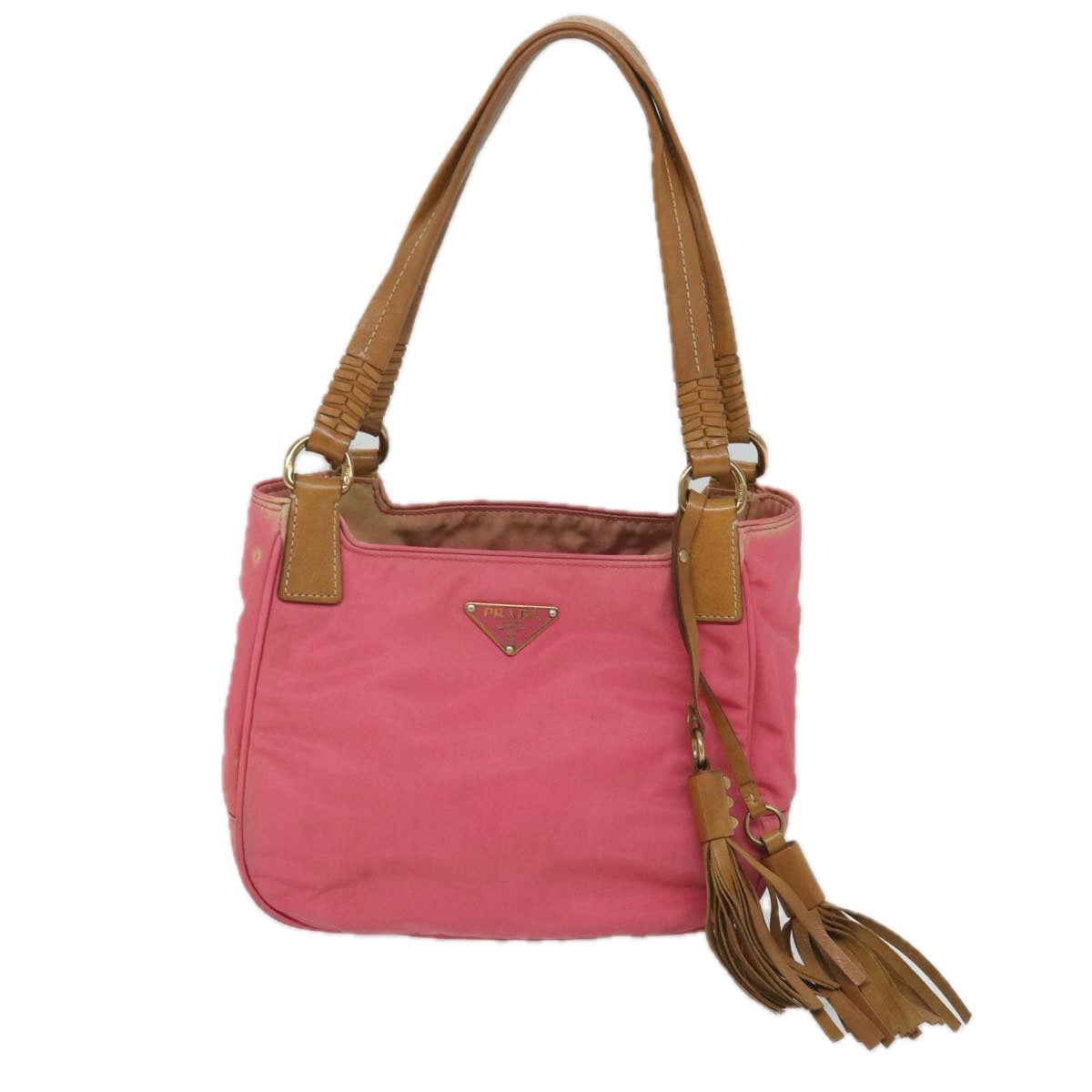 PRADA Hand Bag Nylon Pink Brown Auth bs8769