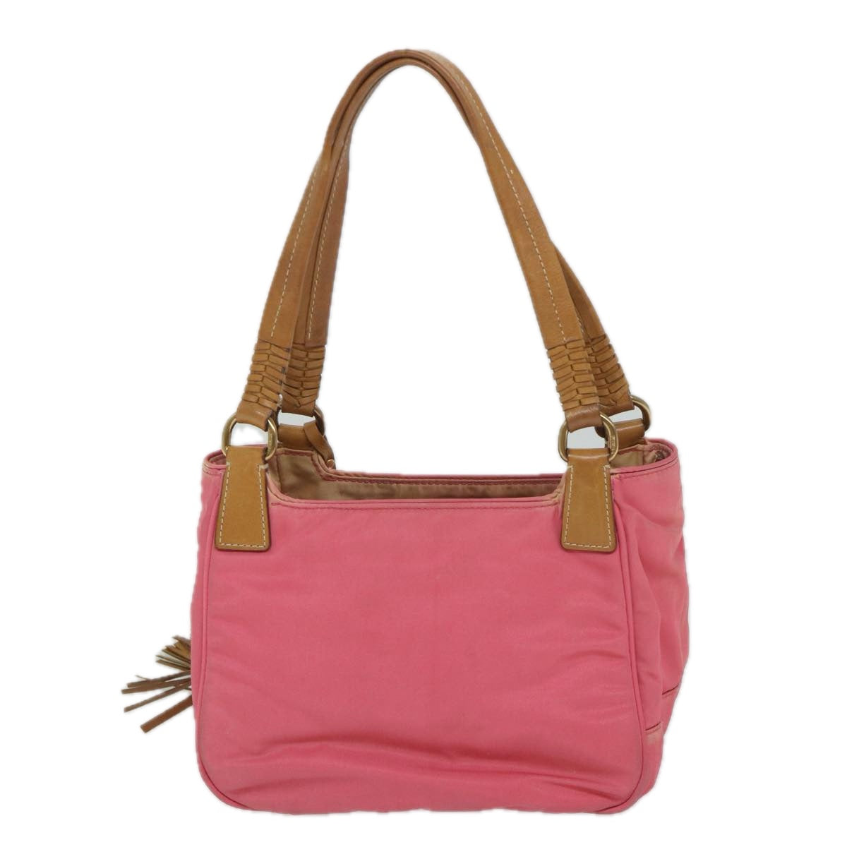 PRADA Hand Bag Nylon Pink Brown Auth bs8769