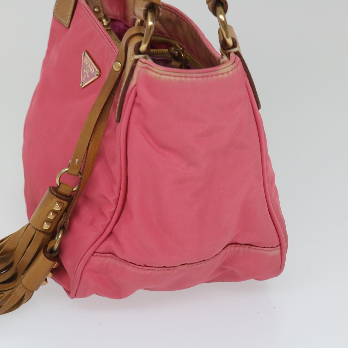 PRADA Hand Bag Nylon Pink Brown Auth bs8769