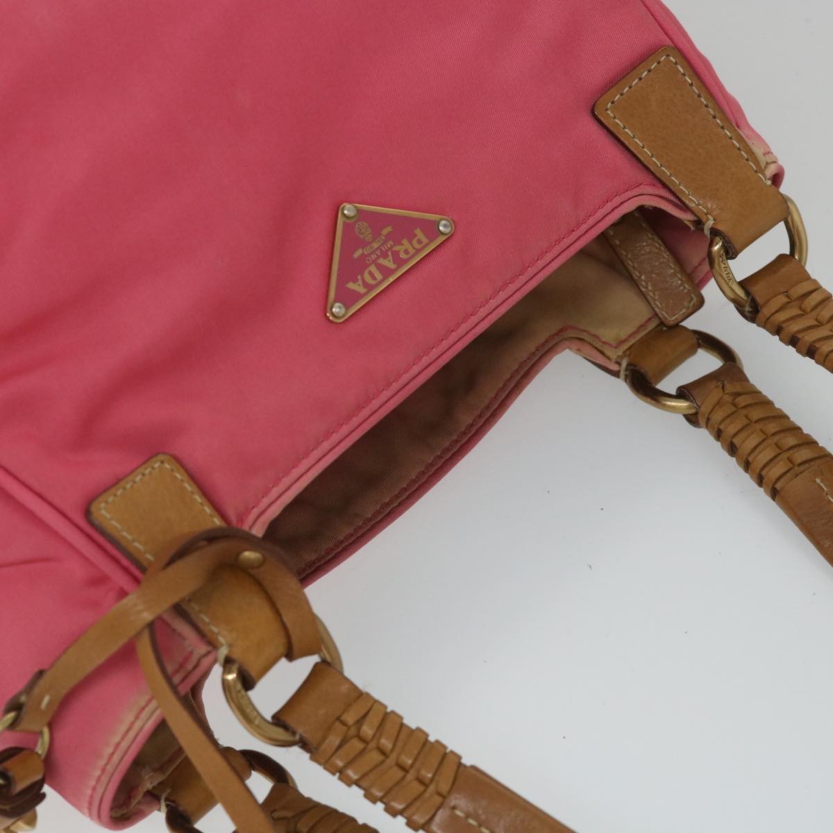 PRADA Hand Bag Nylon Pink Brown Auth bs8769