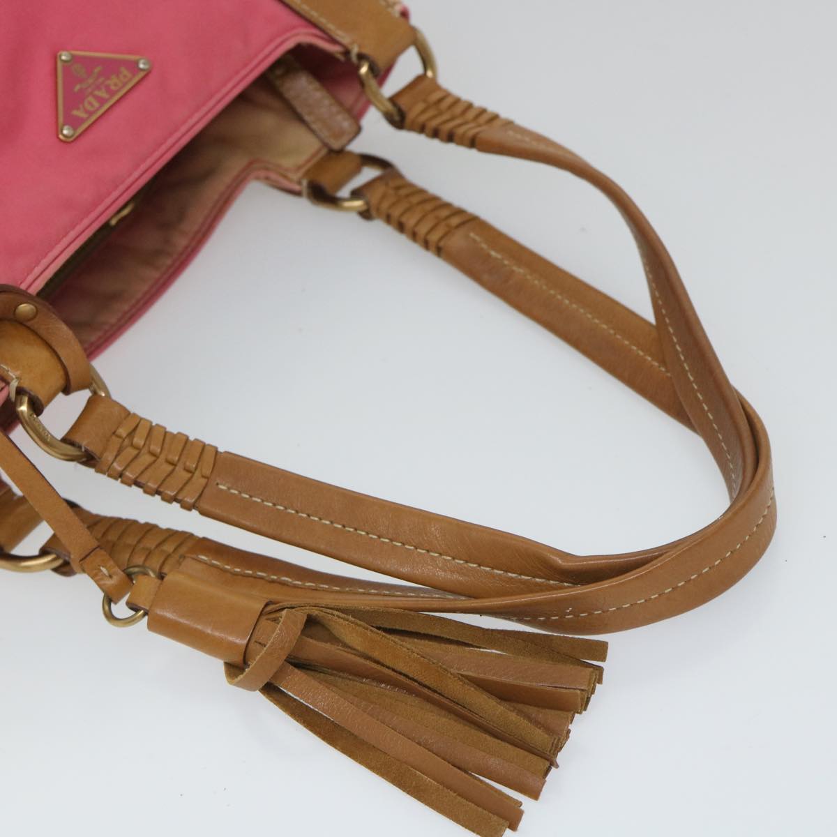 PRADA Hand Bag Nylon Pink Brown Auth bs8769