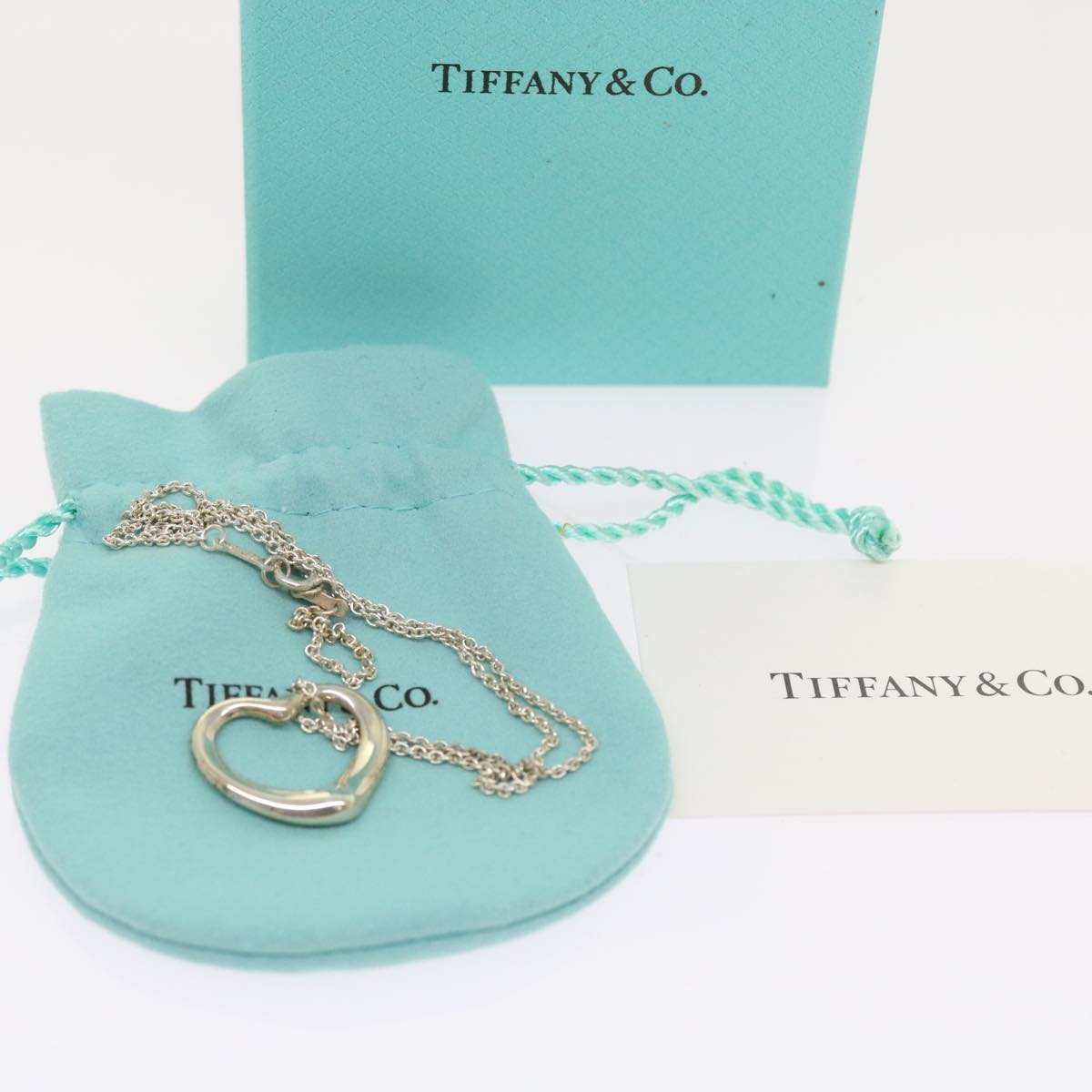 TIFFANY&Co. Open Heart Necklace Ag925 Silver Auth bs8801