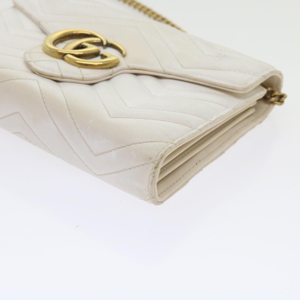 GUCCI Chain Shoulder Bag Leather White 474575 2149 Auth bs8823