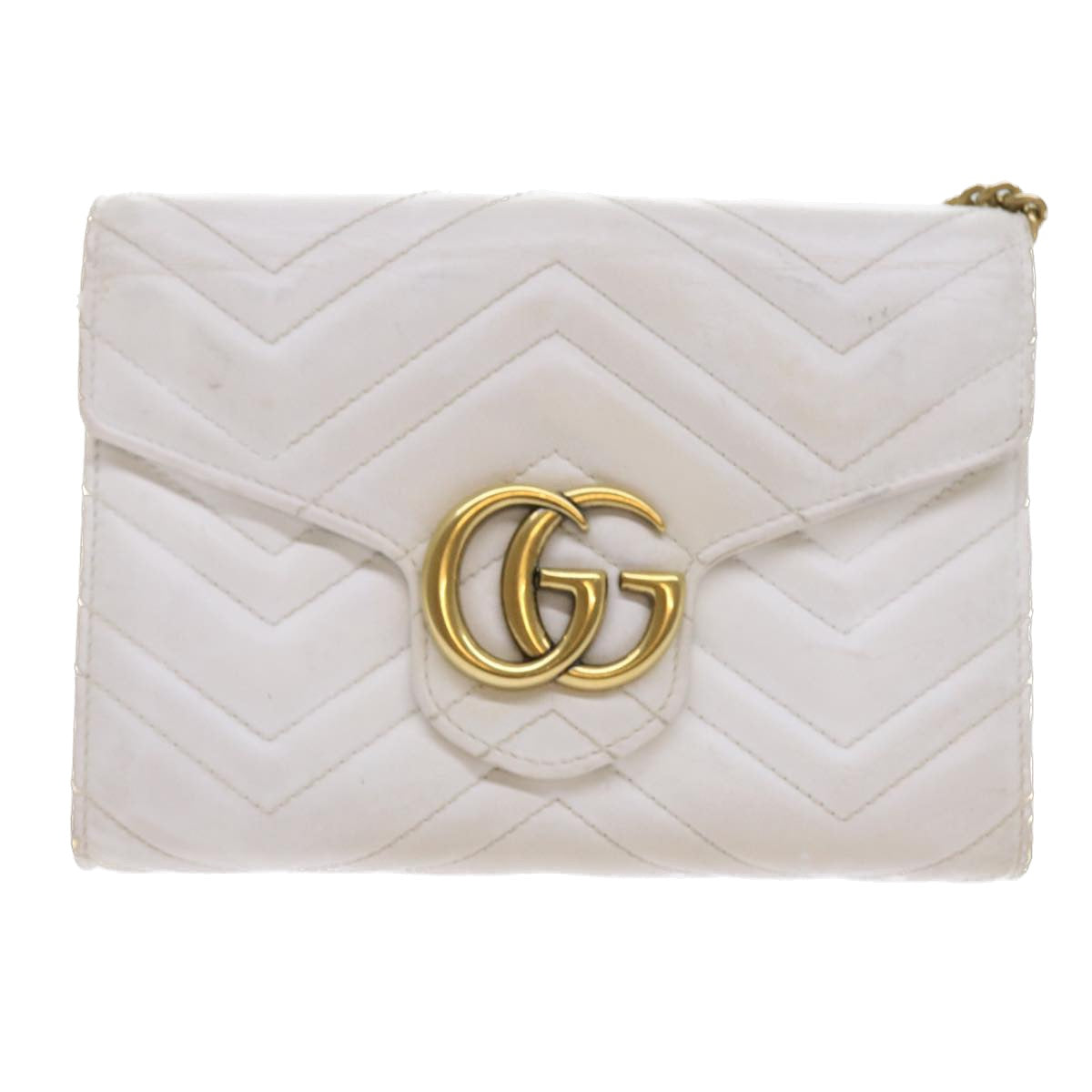 GUCCI Chain Shoulder Bag Leather White 474575 2149 Auth bs8823