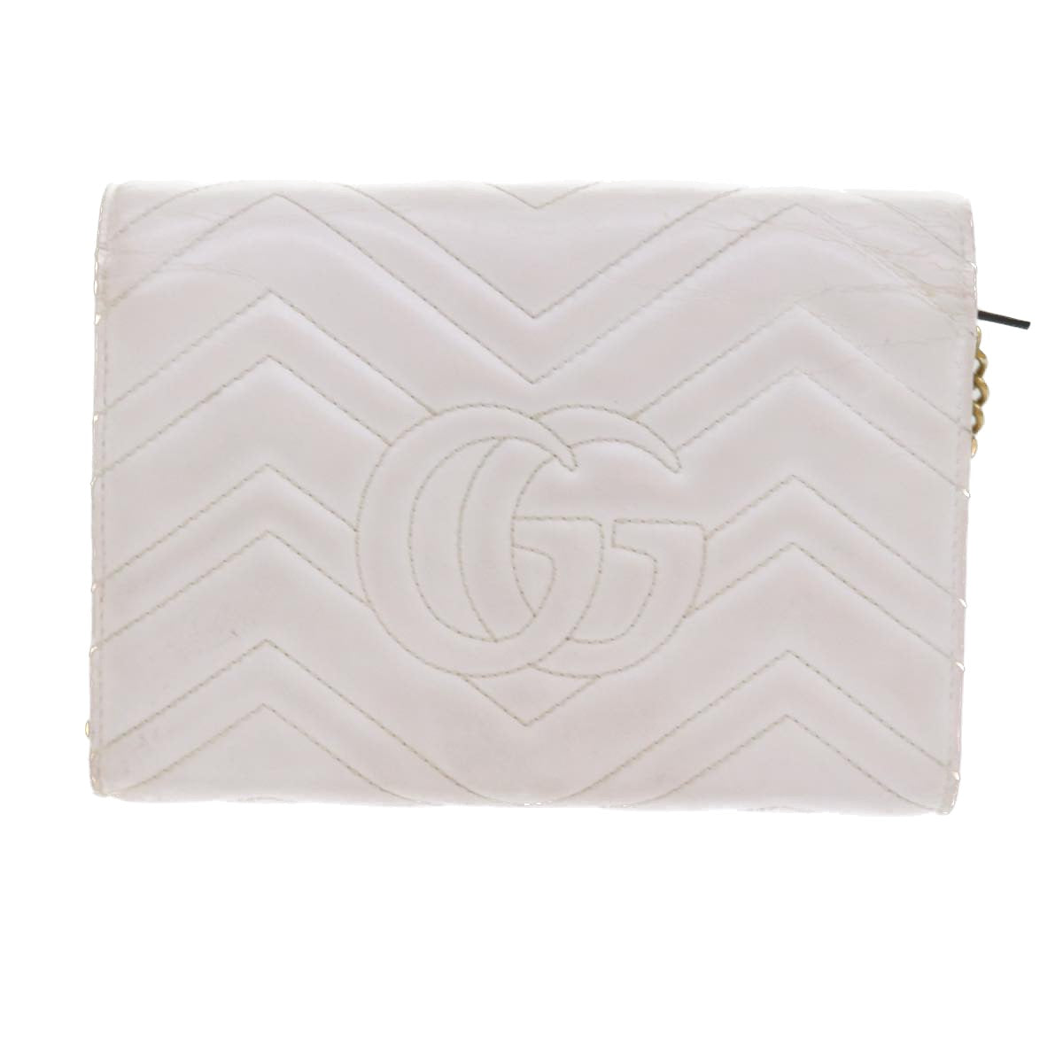 GUCCI Chain Shoulder Bag Leather White 474575 2149 Auth bs8823 - 0