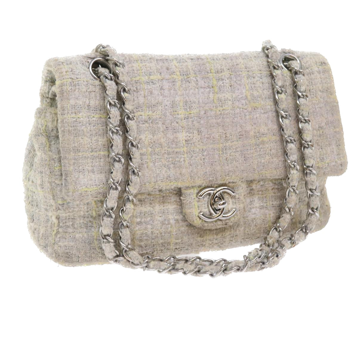 CHANEL Chain Shoulder Bag Tweed Gray CC Auth bs8833