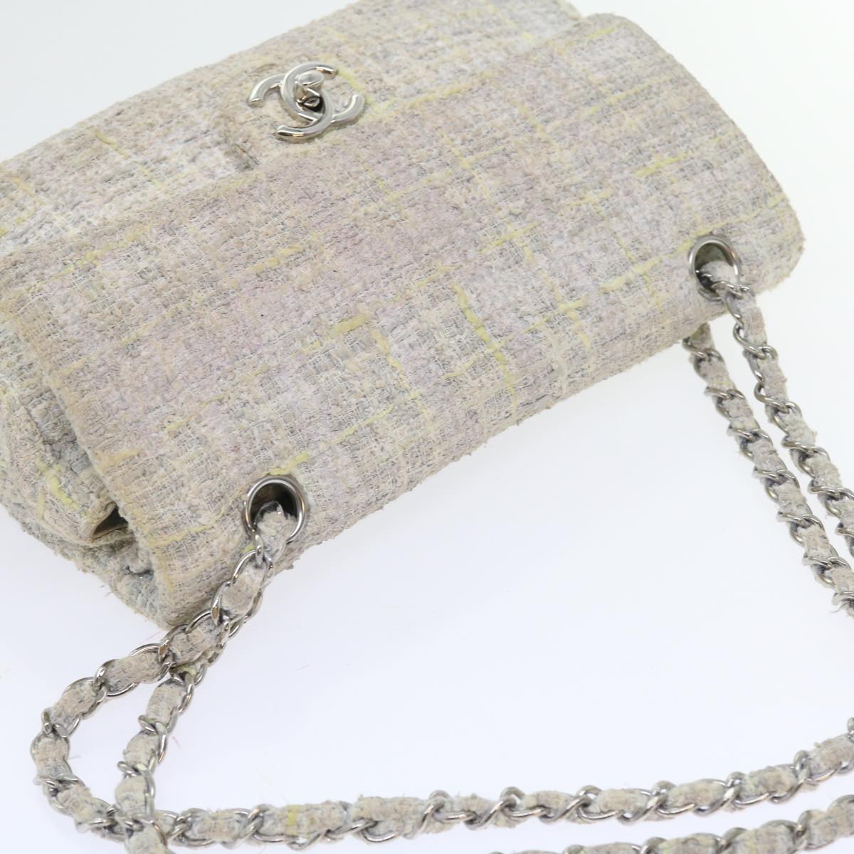 CHANEL Chain Shoulder Bag Tweed Gray CC Auth bs8833