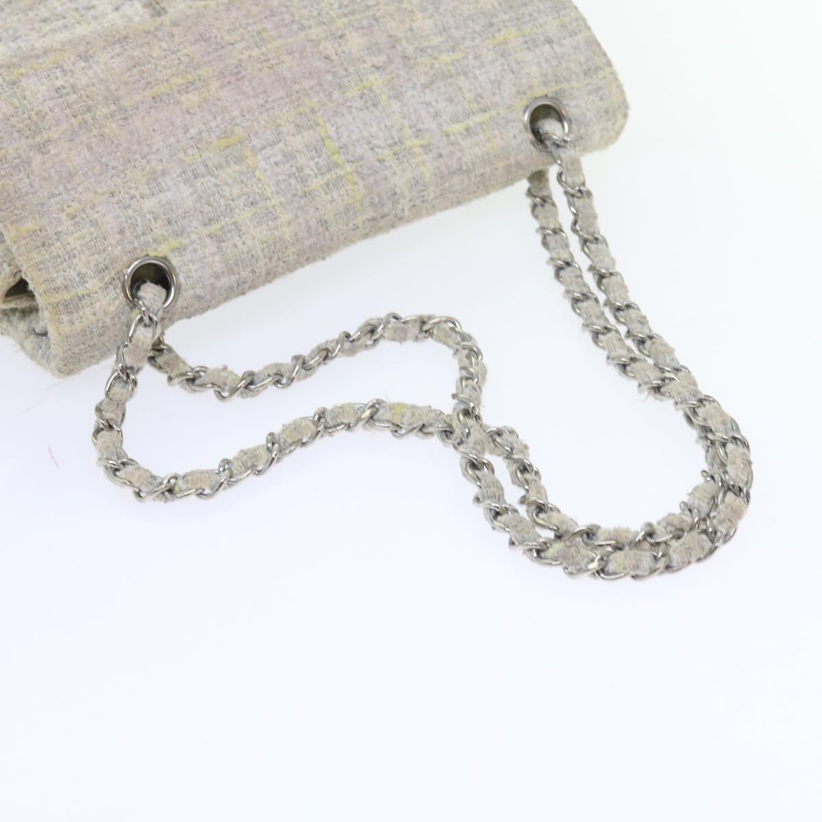 CHANEL Chain Shoulder Bag Tweed Gray CC Auth bs8833