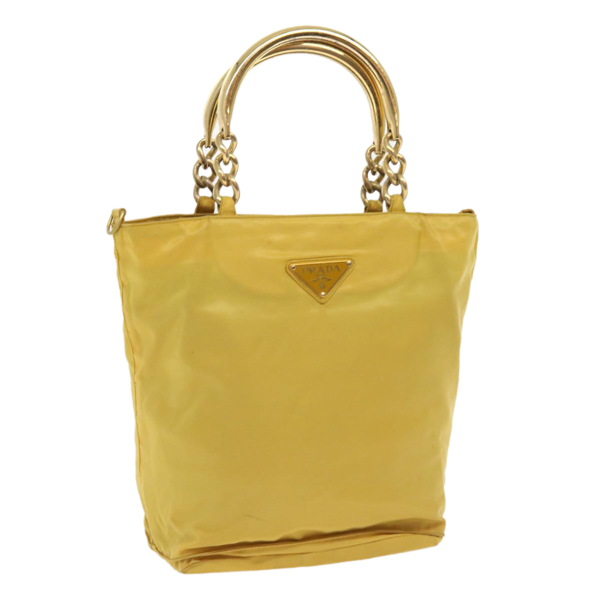 PRADA Hand Bag Nylon Yellow Auth bs8841