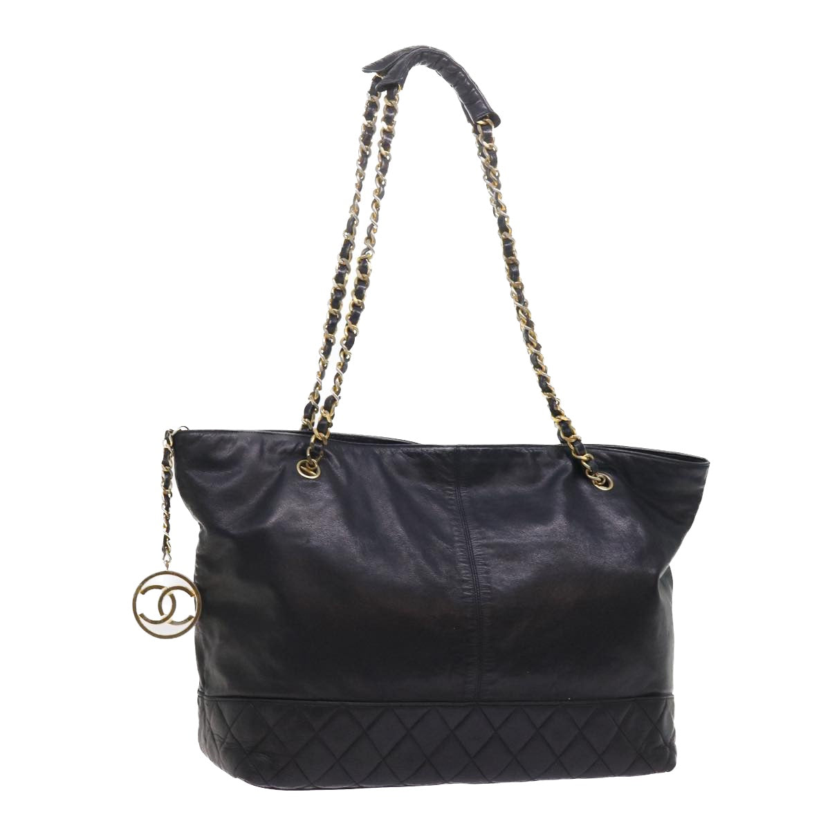 CHANEL Chain Shoulder Bag Lamb Skin Black CC Auth bs8844