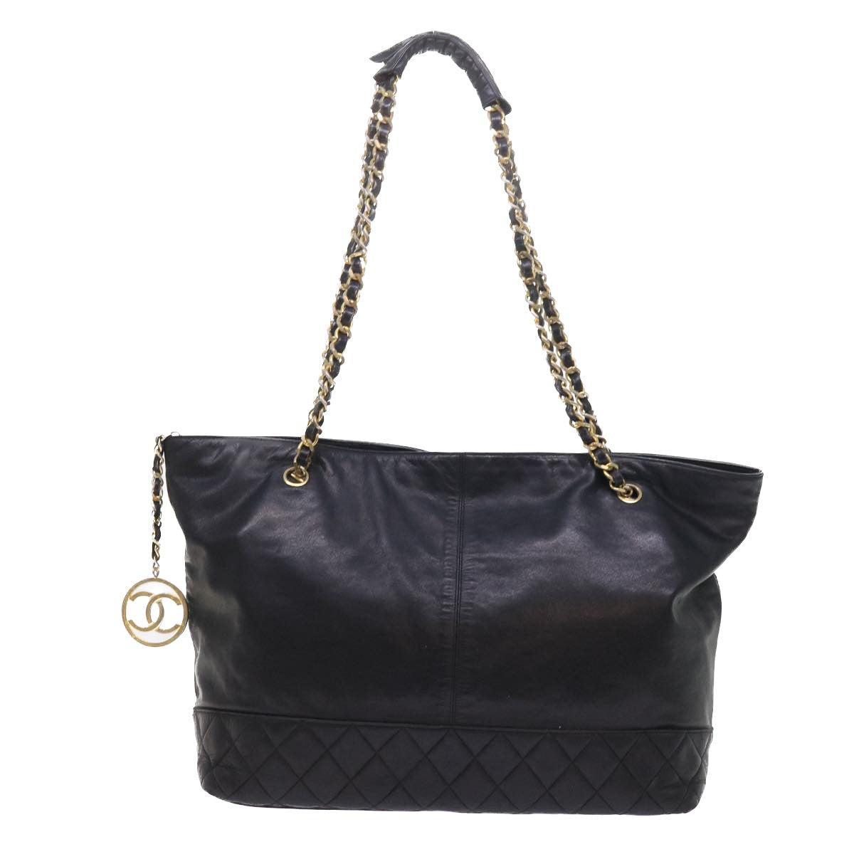 CHANEL Chain Shoulder Bag Lamb Skin Black CC Auth bs8844