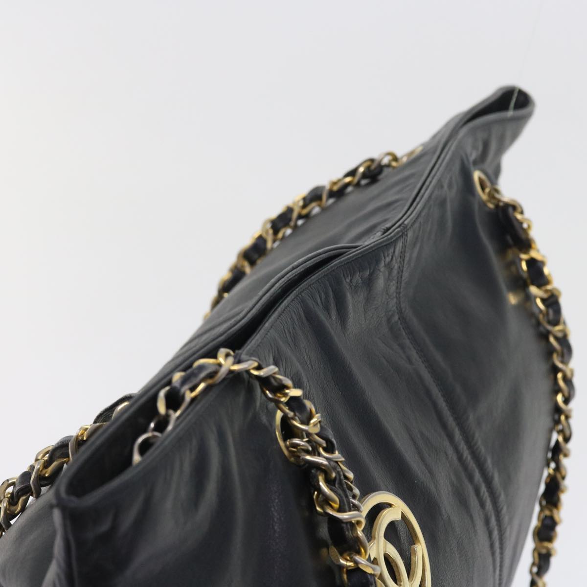 CHANEL Chain Shoulder Bag Lamb Skin Black CC Auth bs8844