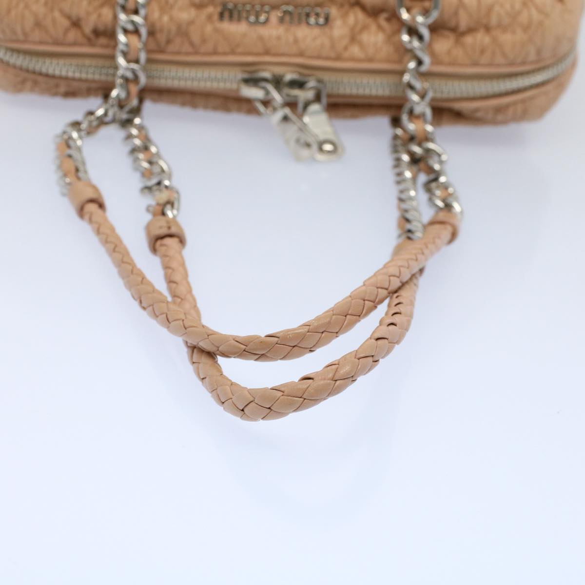 Miu Miu Materasse Chain Shoulder Bag Leather Beige Auth bs8848