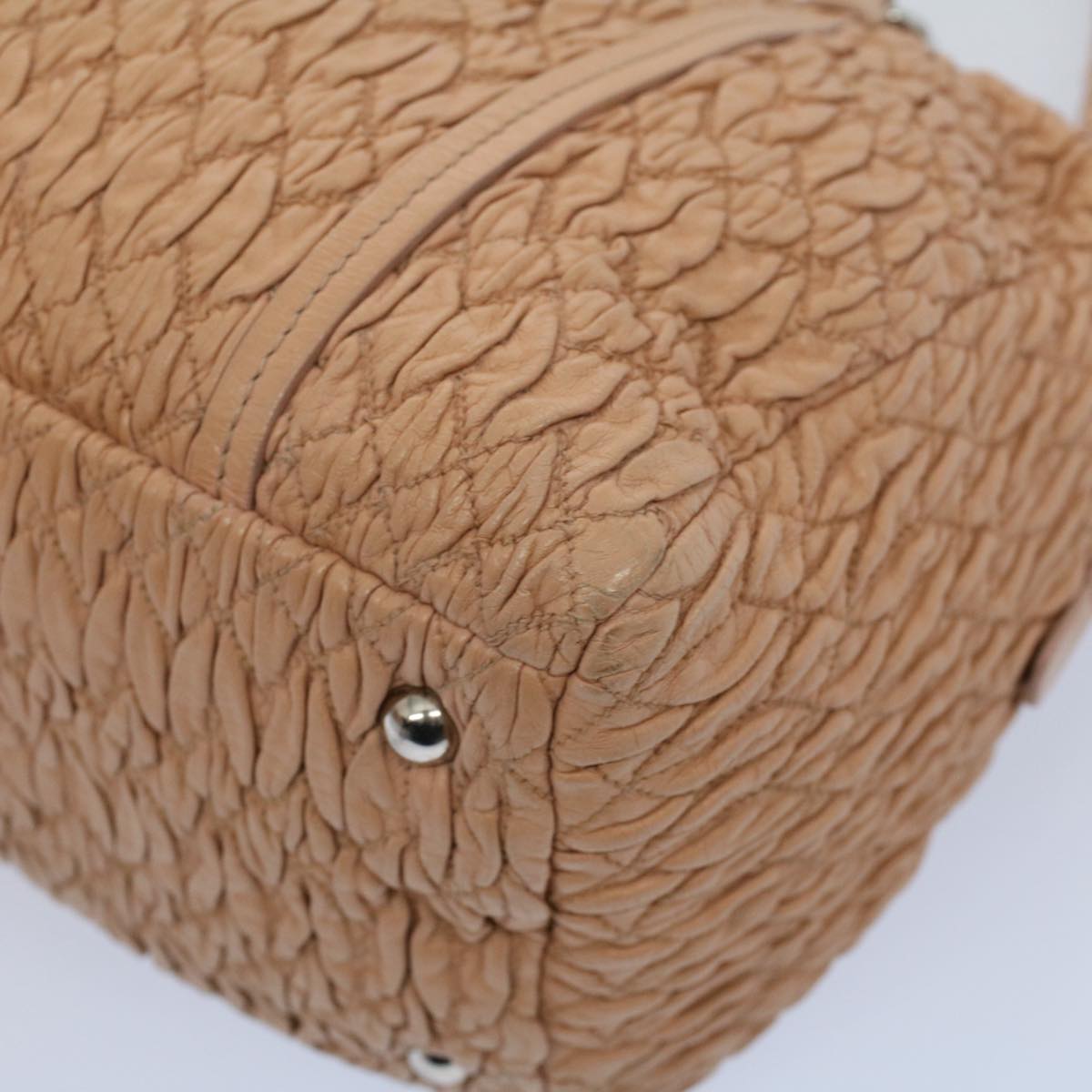 Miu Miu Materasse Chain Shoulder Bag Leather Beige Auth bs8848