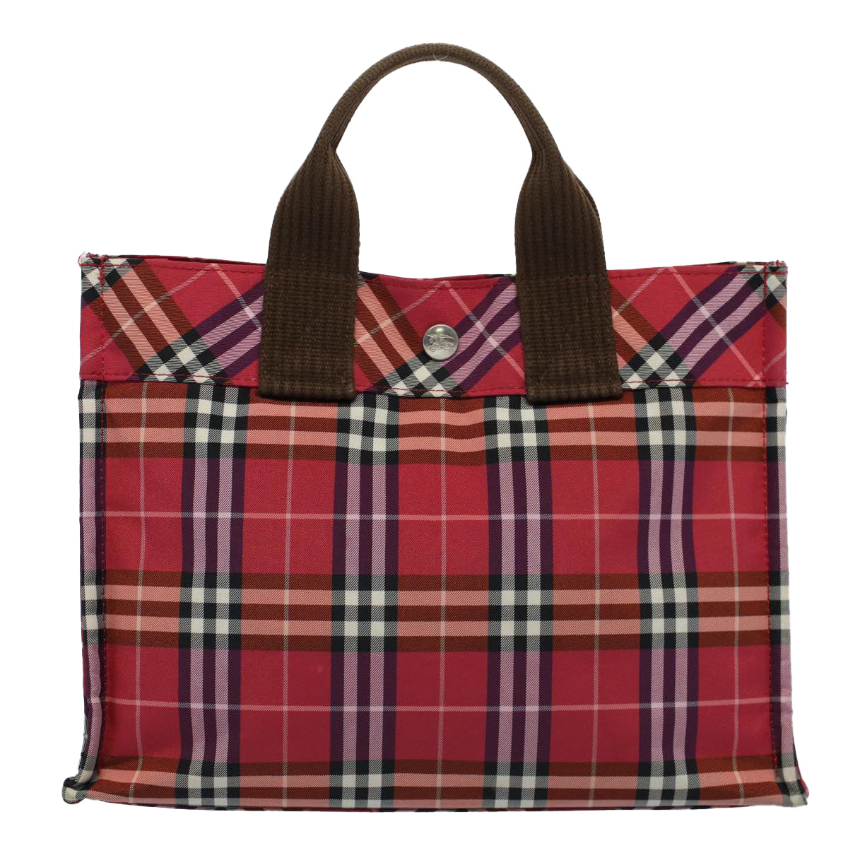 BURBERRY Nova Check Blue Label Hand Bag Nylon Red Auth bs8856