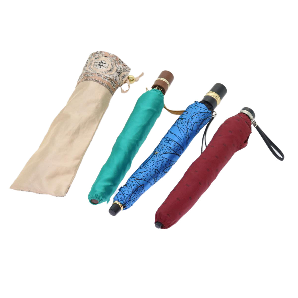 Christian Dior Folding Umbrella Nylon 4Set Blue Green Red beige Auth bs8881