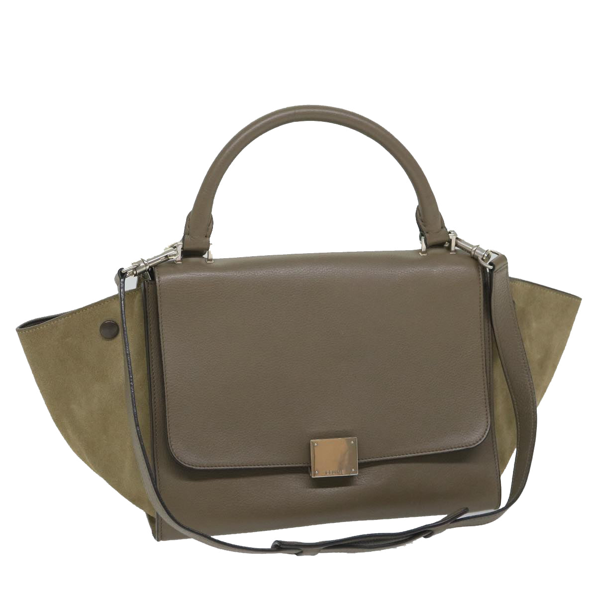 CELINE Trapeze Hand Bag Leather 2way Brown Gray Auth bs8887